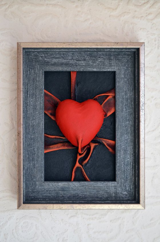 Lovers Heart 6 - Original Framed Leather Sculpture Painting Perfect for Valentine Day Gift