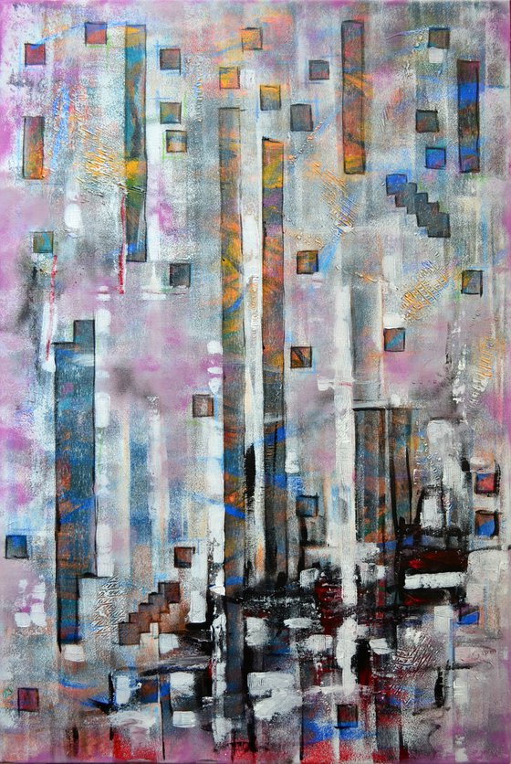 Tetris - Large Original Abstract Art on Canvas Ready To Hang