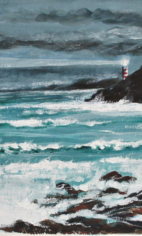 Lighthouse and Rough Sea by Max Aitken