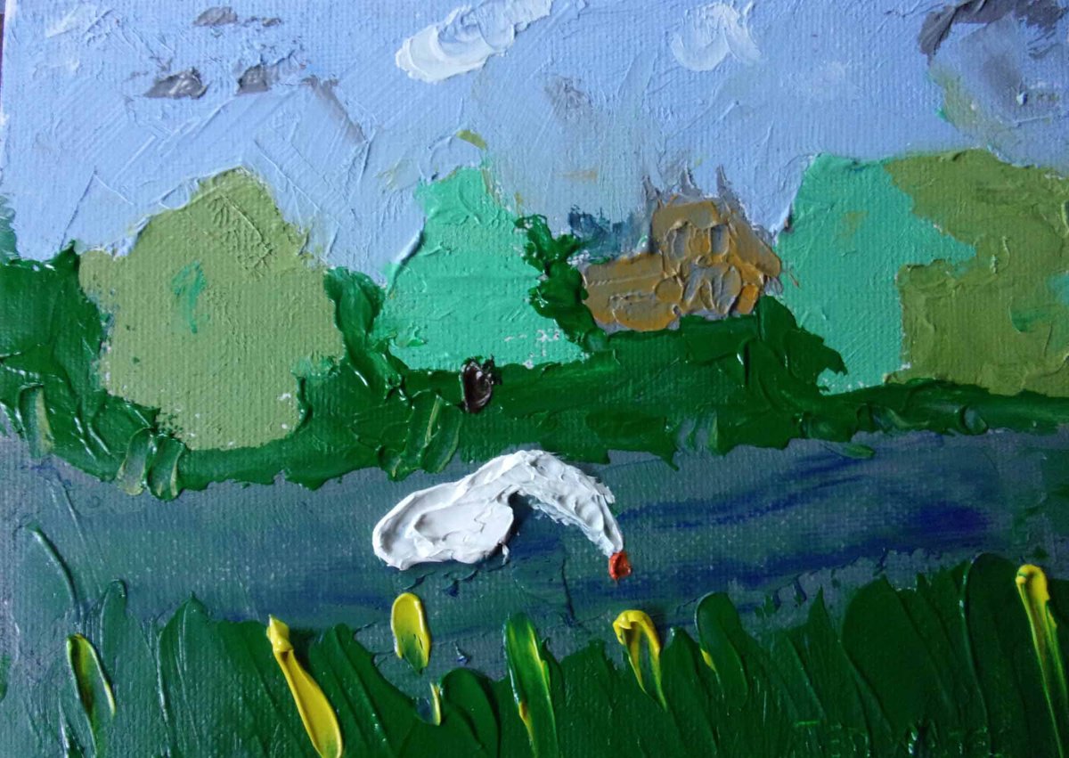 Naive Animal Oil Painting By Ted Wates, 7 X 5", Sherborne Castle, Dorset, Original Artwork