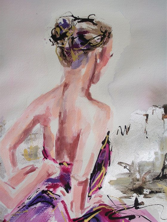 Two Ballerinas  -  Ballerina painting-Ballet painting-ballerina watercolor, mixed media painting on paper