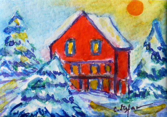 Winter cottage (ACEO with Mat)