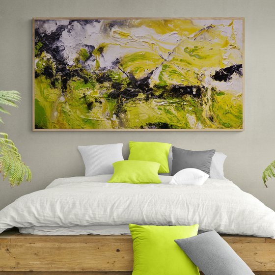 Lime By Design 190cm x 100cm Lime Textured Abstract Art