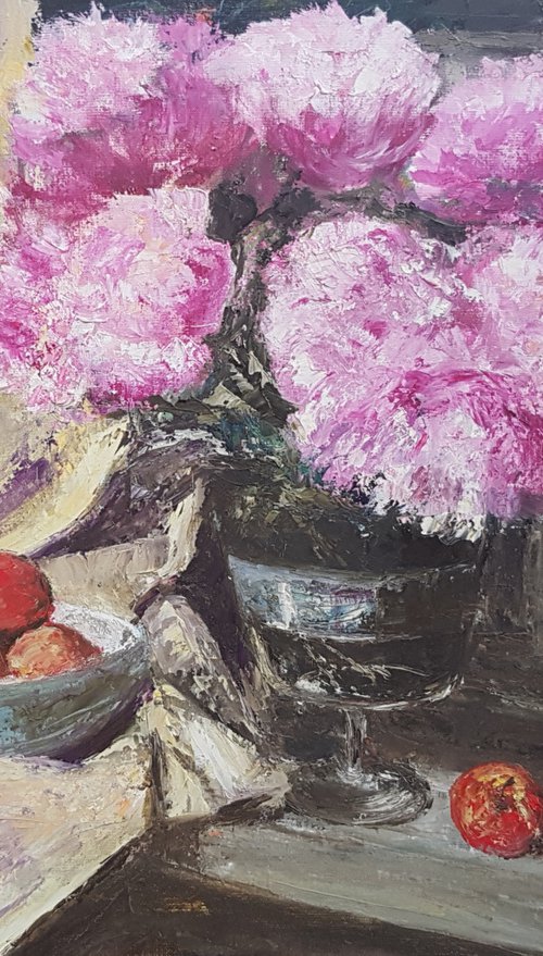 Peonies and fruit by Els Driesen