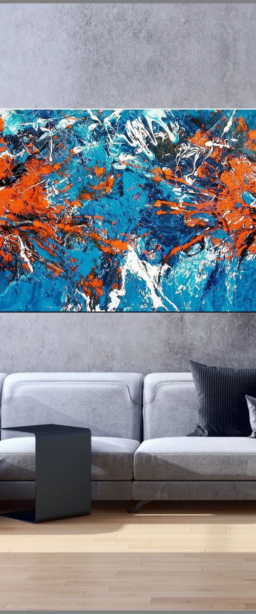 Teal Candy 240cm x 100cm Blue Orange Abstract Art by Franko