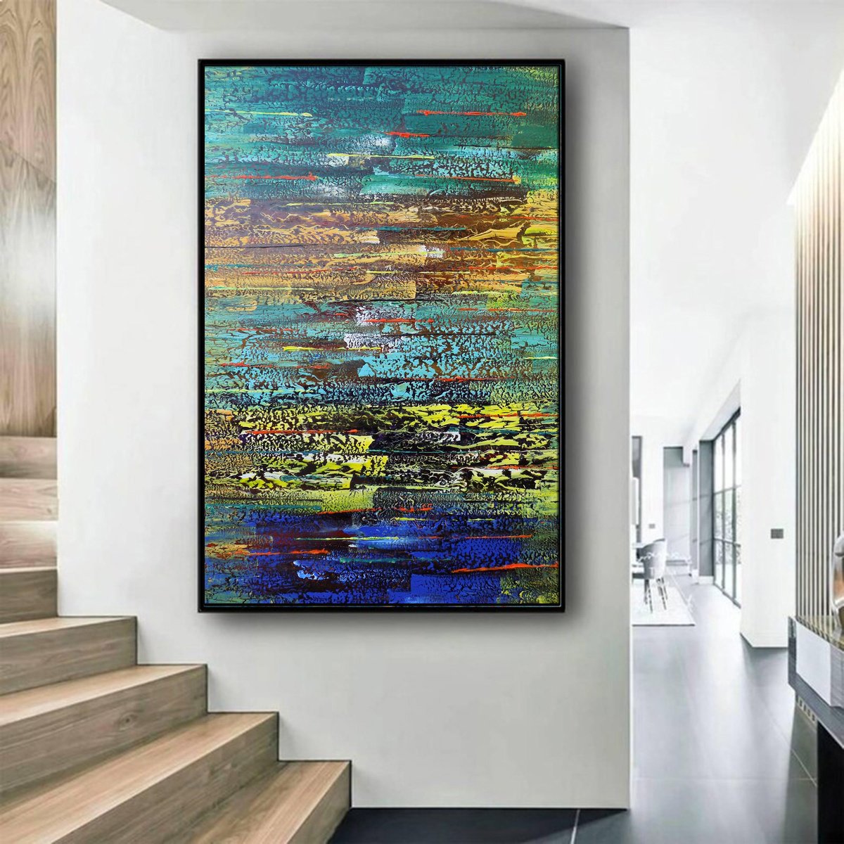 Abstract Landscape Acrylic Painting By Areti Ampi, 28 X 39, At The Lake Shore, Original Artwork