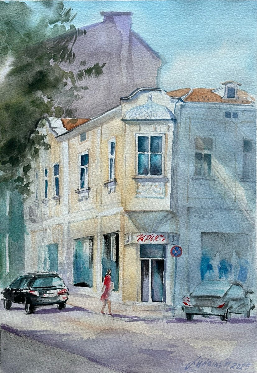 Impressionistic Cityscapes Watercolour By Yuliia Ludanova, 11 X 15", Street In Varna, Bulgaria, Original Artwork