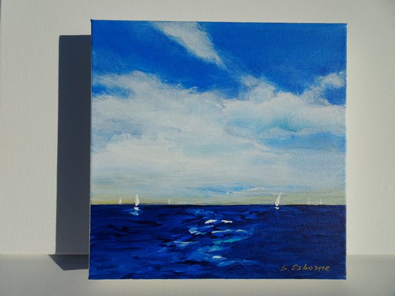 Small Abstract Seascape Painting. (25 x 25 cm). Seascape Beach Coastal Art. Gift Idea