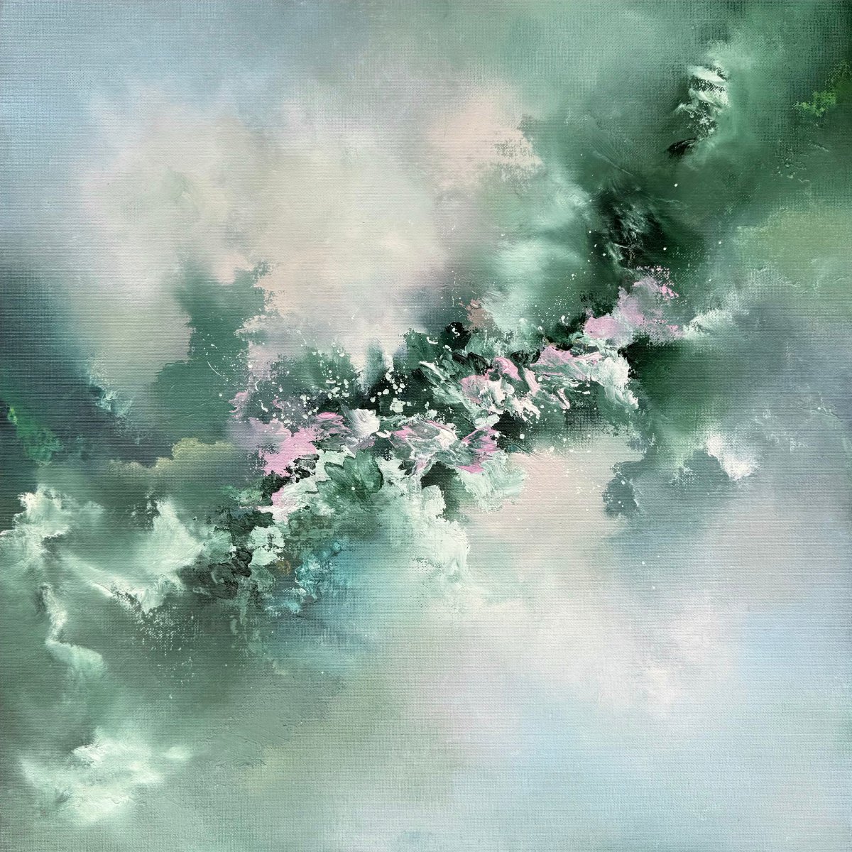 Organic Abstract Oil Painting By Jaimie Volkaerts, 25 X 25, Beyond The Meadow, Original Artwork