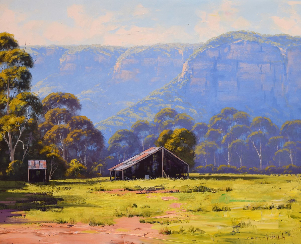Australian landscape painting Blue mountains cliffs by Graham Gercken