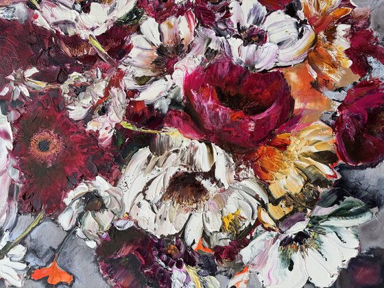 LOVELY FLOWERS ON GREY