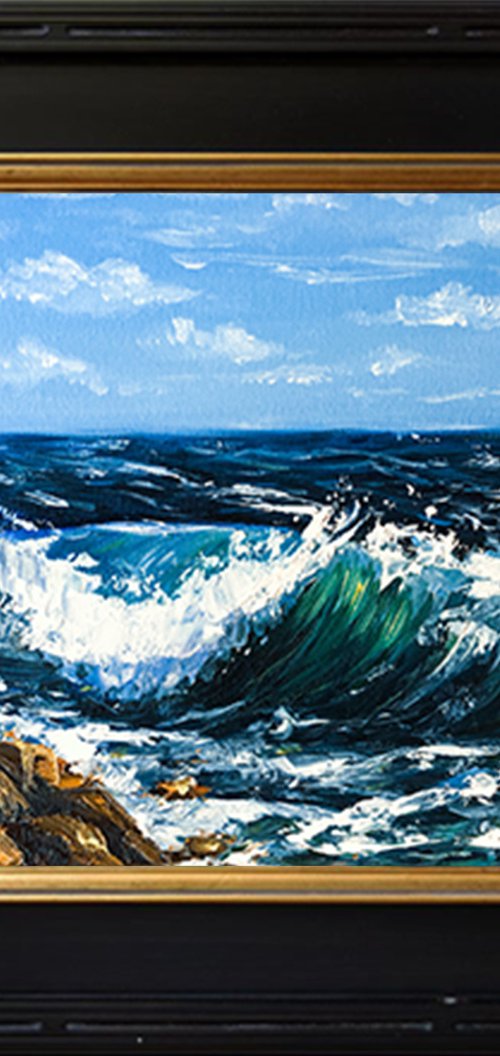 SEA SALT, Original Oil Color Blue Waves Seascape Painting by Nastia Fortune