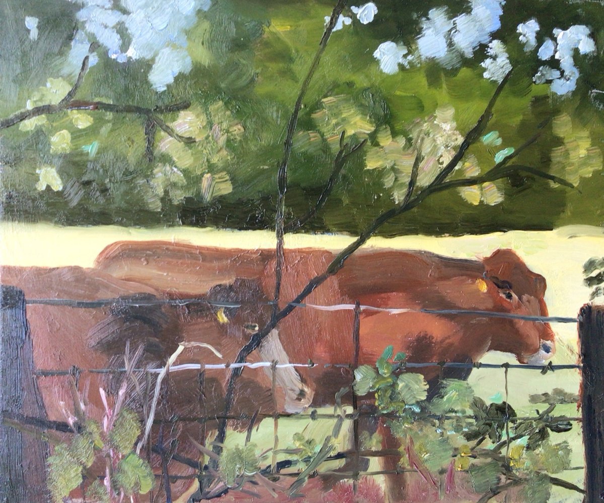 Impressionistic Animal Oil Painting By Julian Lovegrove Art, 12 X 10", Feeding Time, Original Artwork