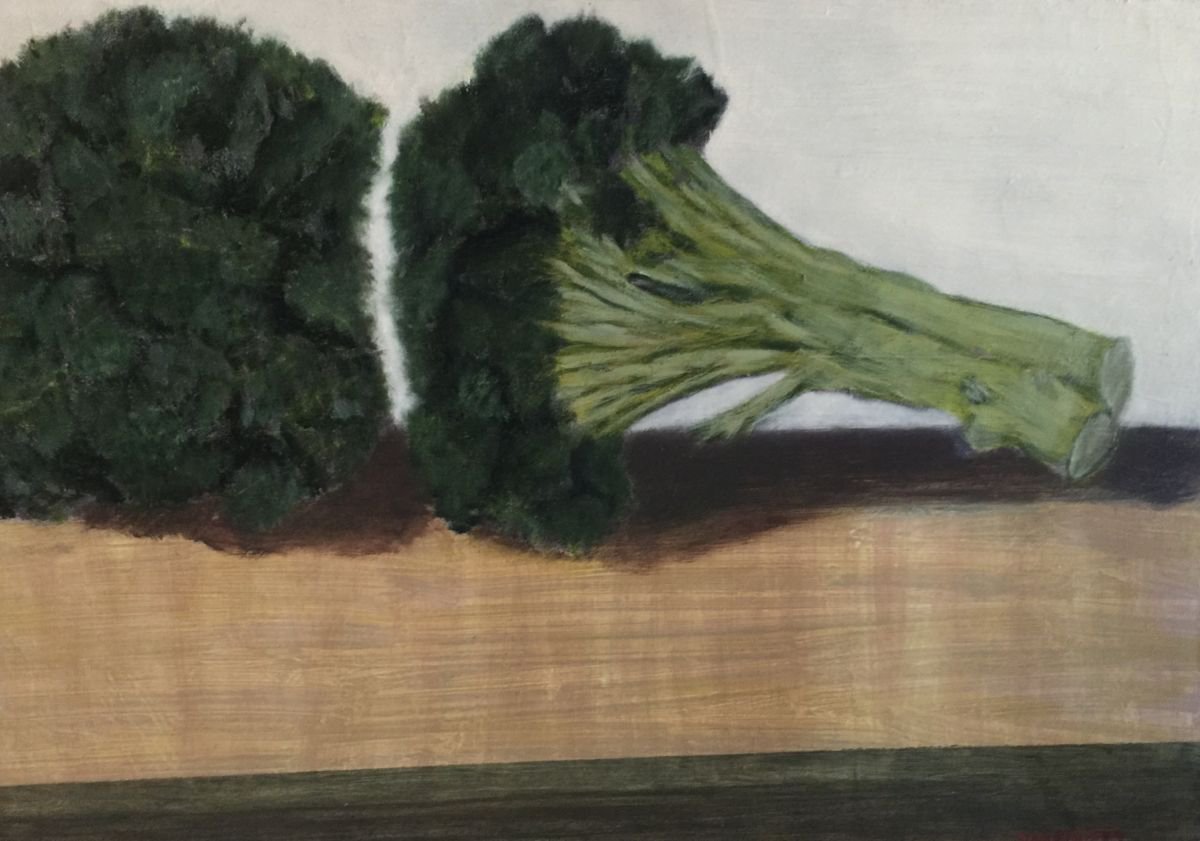 Photorealistic Still Life Oil Painting By Leslie Dannenberg, 16 X 12", Broccoli, Original Artwork