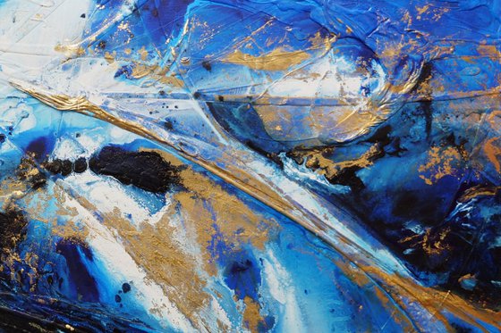 Golden Sapphire 200cm x 120cm Blue Gold Textured Abstract Art