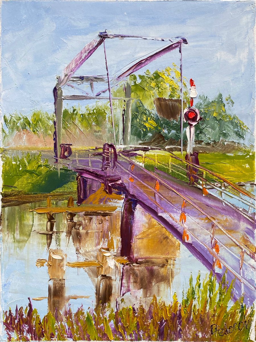 Impressionistic Landscape Oil Painting By Dmitry Fedorov, 12 X 16, The Drawbridge In Coevorden 3, Original Artwork