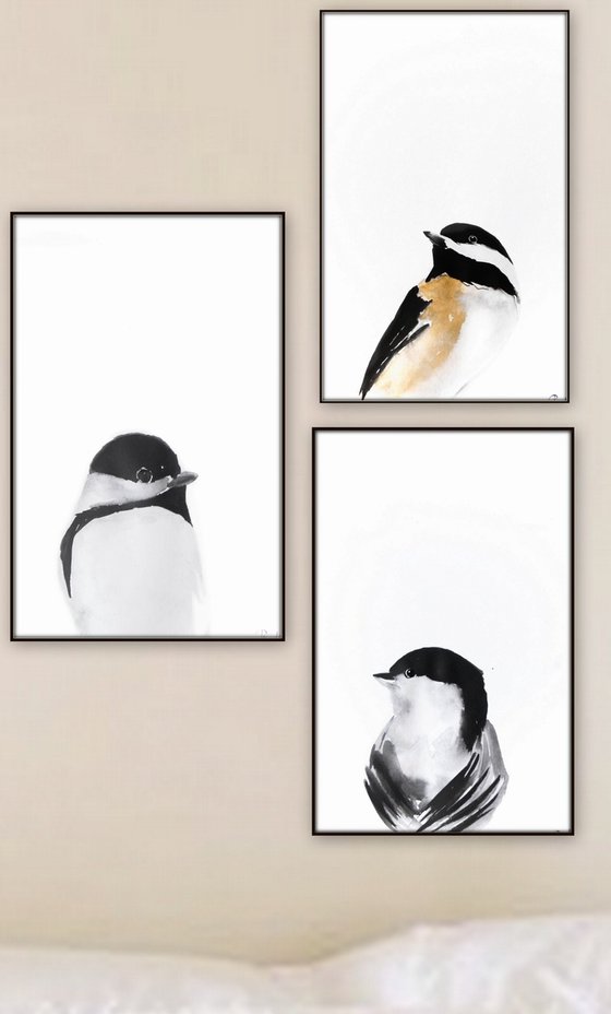 Set of 3 Bird paintings.