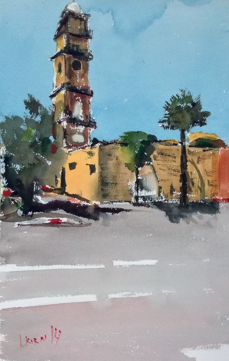 Impressionistic Cityscapes Watercolour By Leonid Kirnus, 13 X 20", The Noon, Original Artwork
