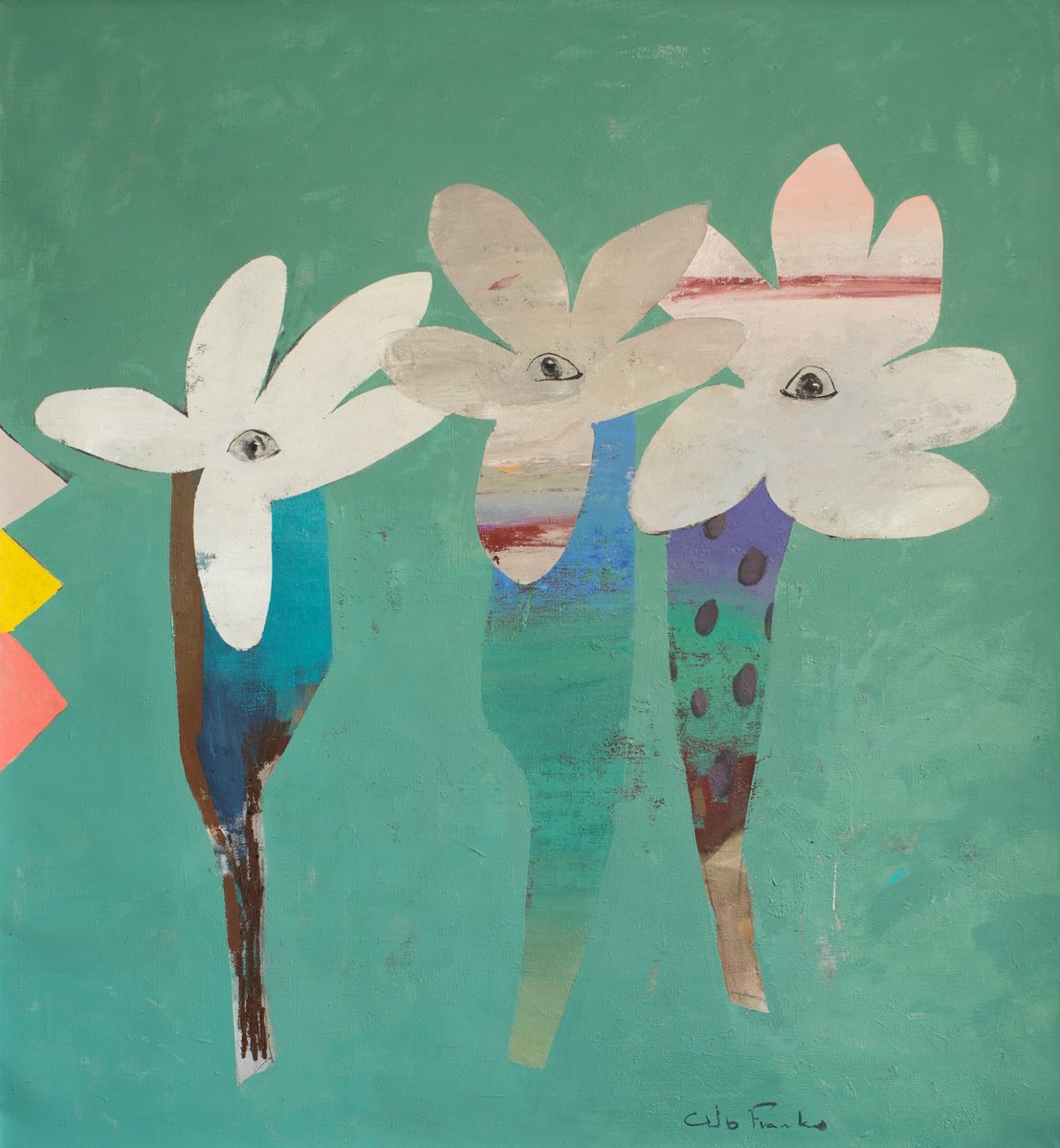 Abstract Botanical Oil Painting By Glib Franko, 47 X 51, The Three Flowers Ii, Original Artwork