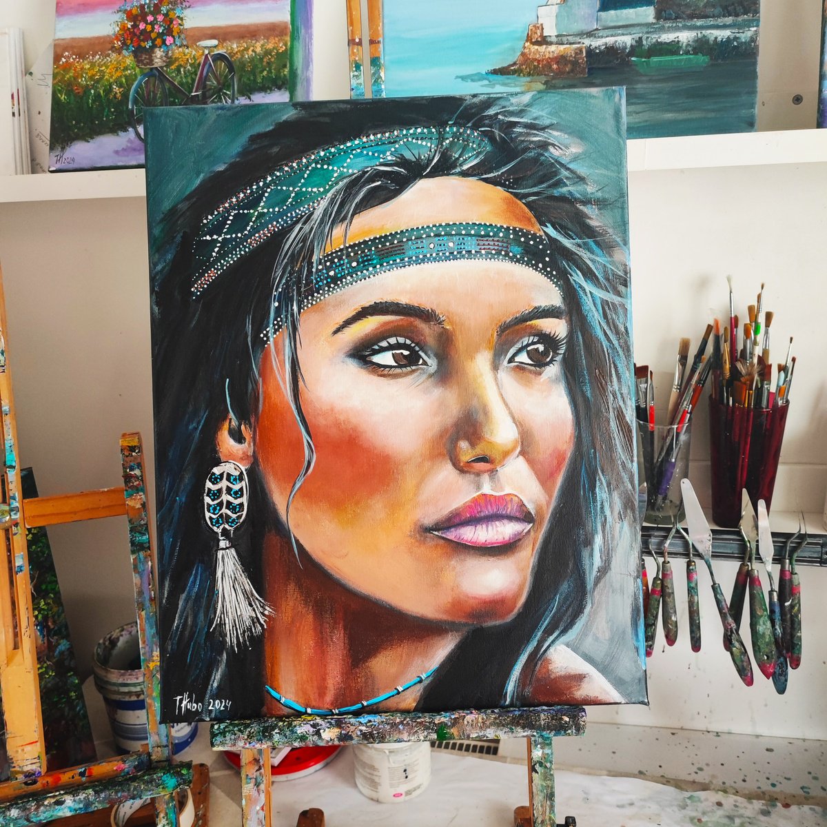 Photorealistic Portrait Acrylic Painting By Tatajana Obuhova, 16 X 20", American Female Portrait, Original Artwork