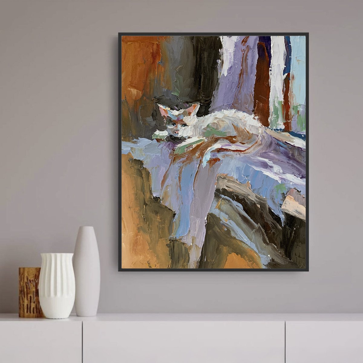 Impressionistic Animal Oil Painting By Vita Schagen, 9 X 12", Cat Portrait., Original Artwork