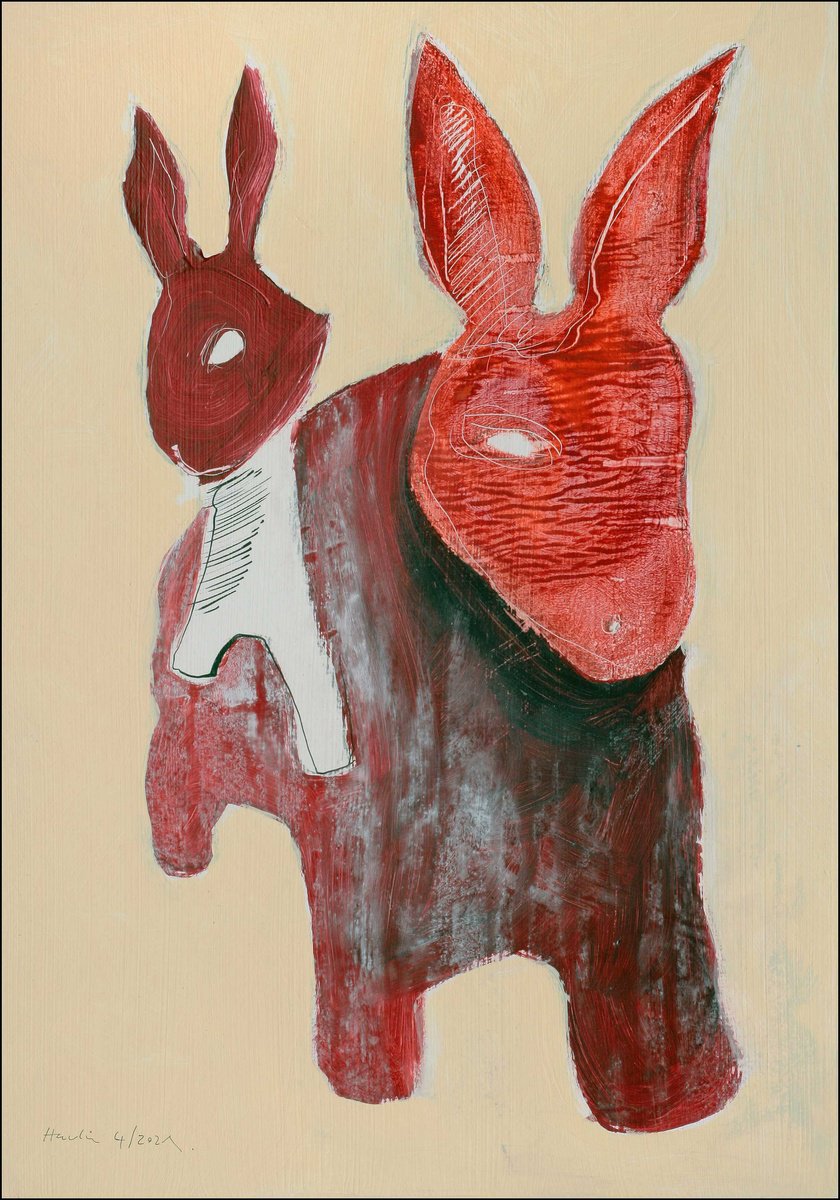 Animal Acrylic Painting By Jiri Havlik, 14 X 20, Red & Red, Original Artwork