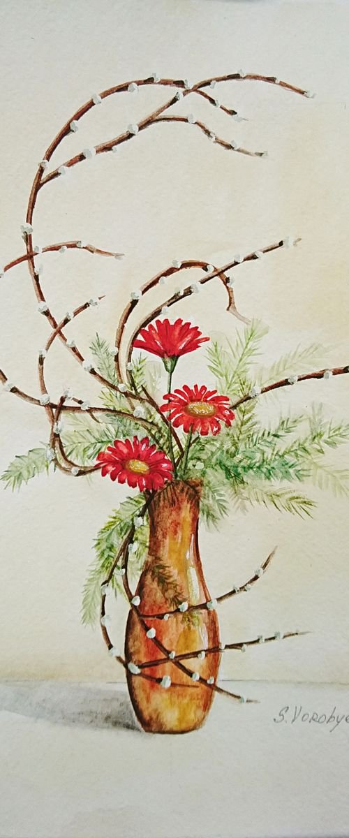 Ikebana #4. Still life watercolor painting. by Svetlana Vorobyeva