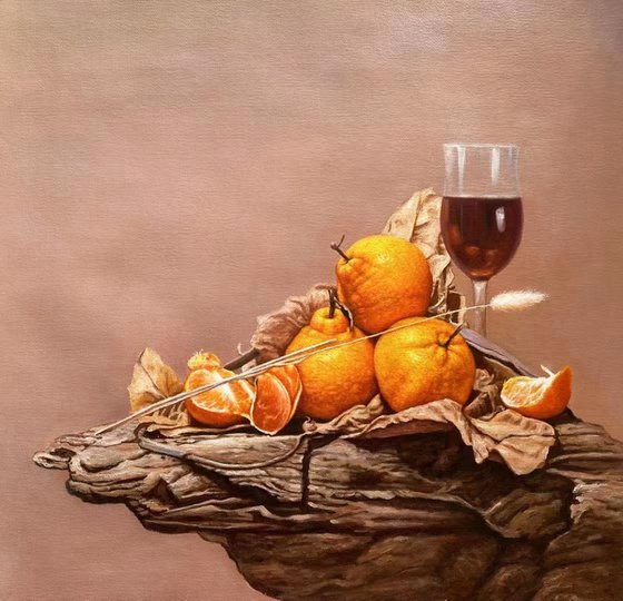 Still life:Oranges on the wooden table