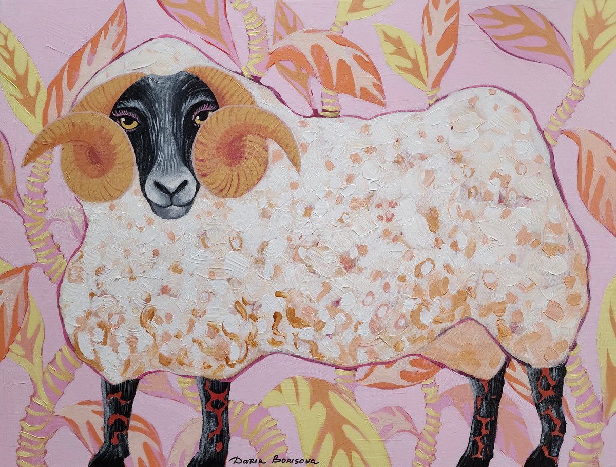 Expressive Animal Acrylic Painting By Daria Borisova, 40 X 30, Blush, Original Artwork