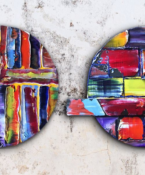 "Circle Back" - Save As A Series - Original PMS Mixed Media Sculptural Paintings On Tondo - 17.5 x 8 inches by Preston M. Smith (PMS)