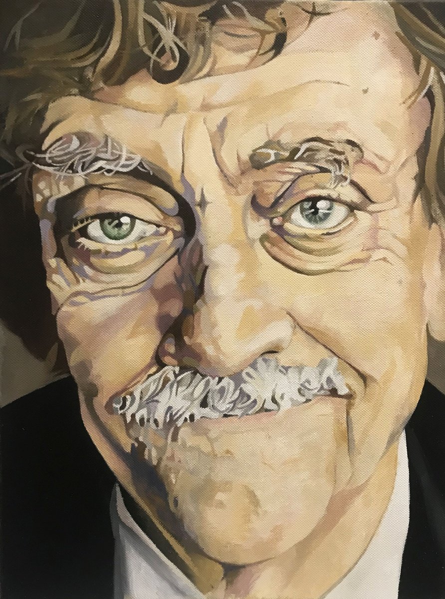 Illustrative Portrait Oil Painting By Andrew Lander, 12 X 16, Kurt Vonnegut, Original Artwork