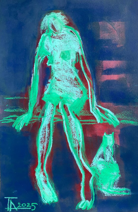 She, the cat and the night.