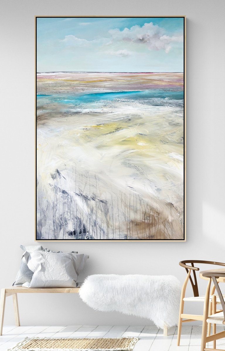 Organic Landscape Acrylic Painting By Tania Chanter, 39 X 59", Echoes Of A Fiery Sea, Original Artwork