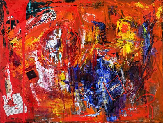 Strict Control. Colorful Abstract Expressive Oil Painting. Signed, Handmade.