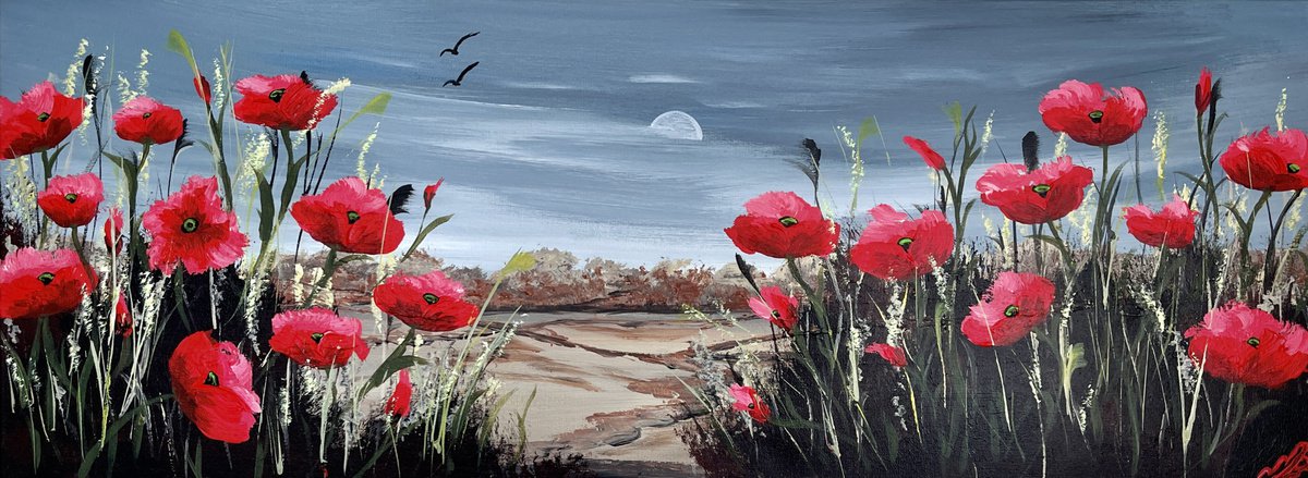 Red Poppies on a Panoramic Canvas by Marja Brown