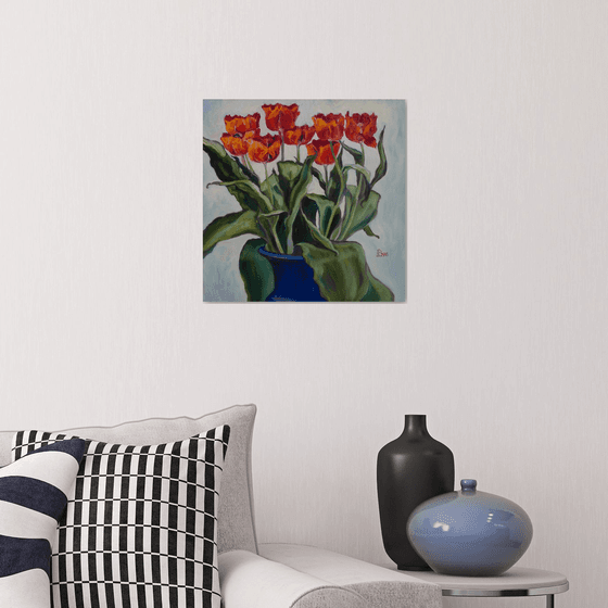 Tulips in a Blue Vase