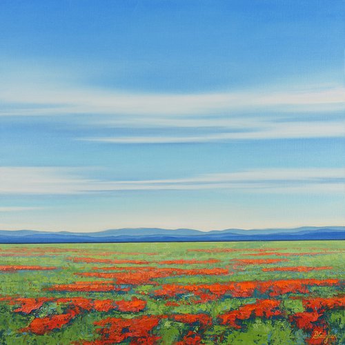 Spring Poppy Field - Colorful Flower Field Landscape by Suzanne Vaughan
