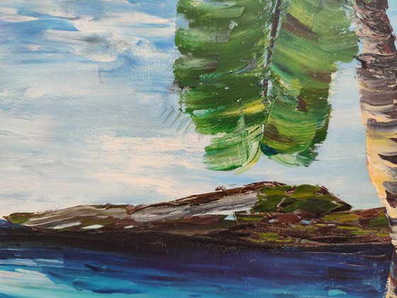 Palms, original sea, sky impressionistic landscape, gift art