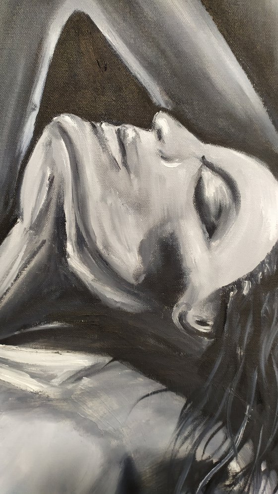 Desire, nude erotic black and white girl oil painting, art for home, Gift