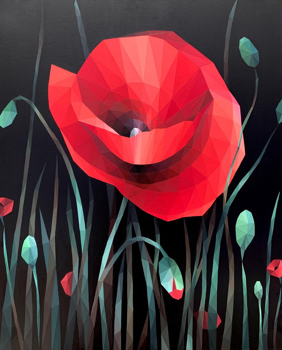 Scarlet Poppy On A Black By Maria Tuzhilkina, 26 X 31, Artwork For Sale On Artfinder