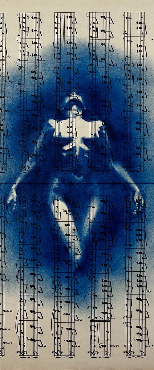 Muse of Time - Blue Nude on Sheet Music by Julia Shilo