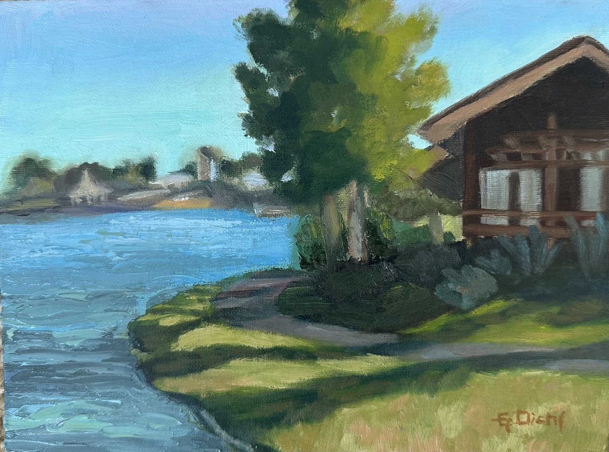 Impressionistic Landscape Oil Painting By Grace Diehl, 8 X 6, Across The Lake, Original Artwork
