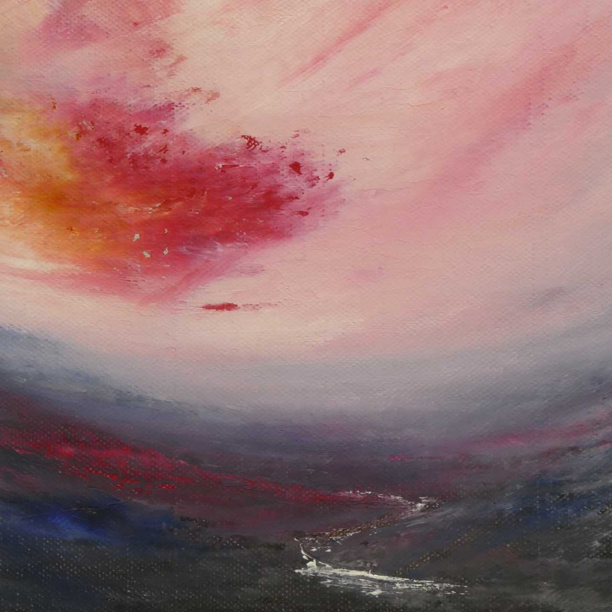 Expressive Landscape Oil Painting By Oconnart, 10 X 10", Misty Moorland Sunrise., Original Artwork