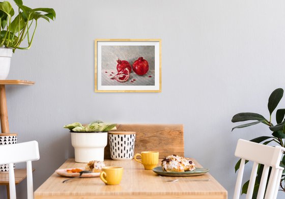 Red juicy pomegranate still life