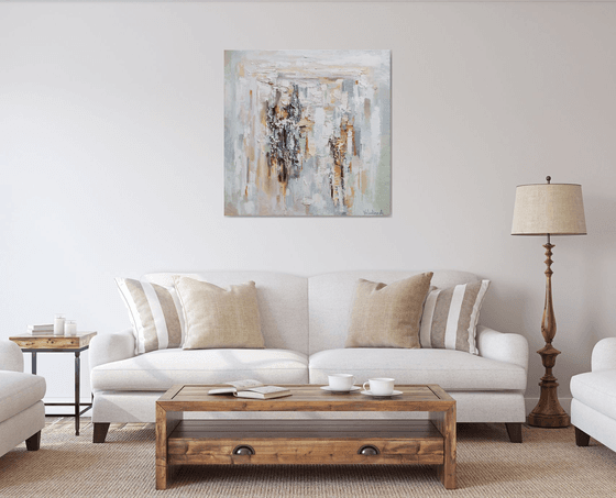 White Abstract Painting - 90 x 90 cm - Original oil painting