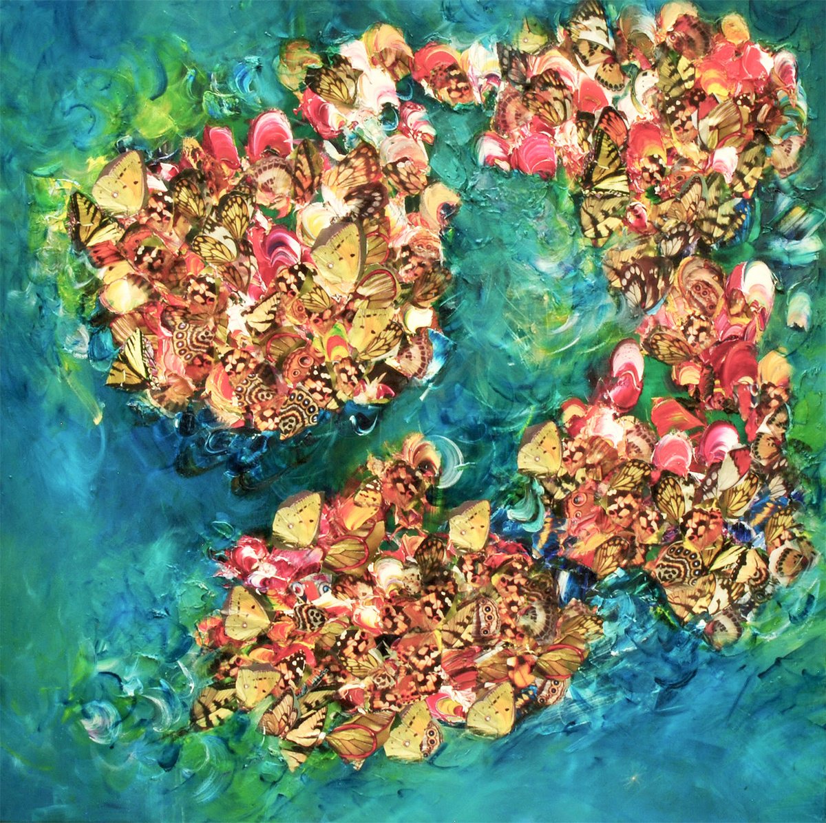 Abstract Animal Oil Painting By Victoria Horkan, 39 X 39", The Swarm, Original Artwork