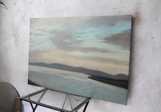 "Sea Surface" Grey beige sea oil art