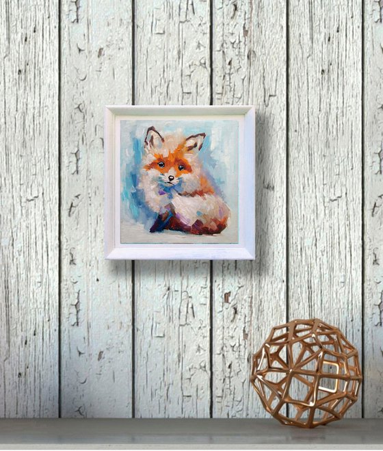 Fox painting Original Art Small Animal Artwork Miniature Oil Wall Art