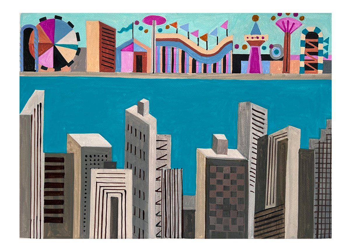 Urban And Pop Acrylic Painting , Coney-Island_05 By Andre Baldet, 17 X 12, Artwork For Sale On Artfinder