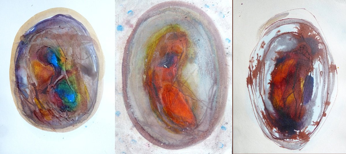 Abstract Ink Drawing By Frederic Belaubre, 25 X 11, The Abstract Trio, Original Artwork